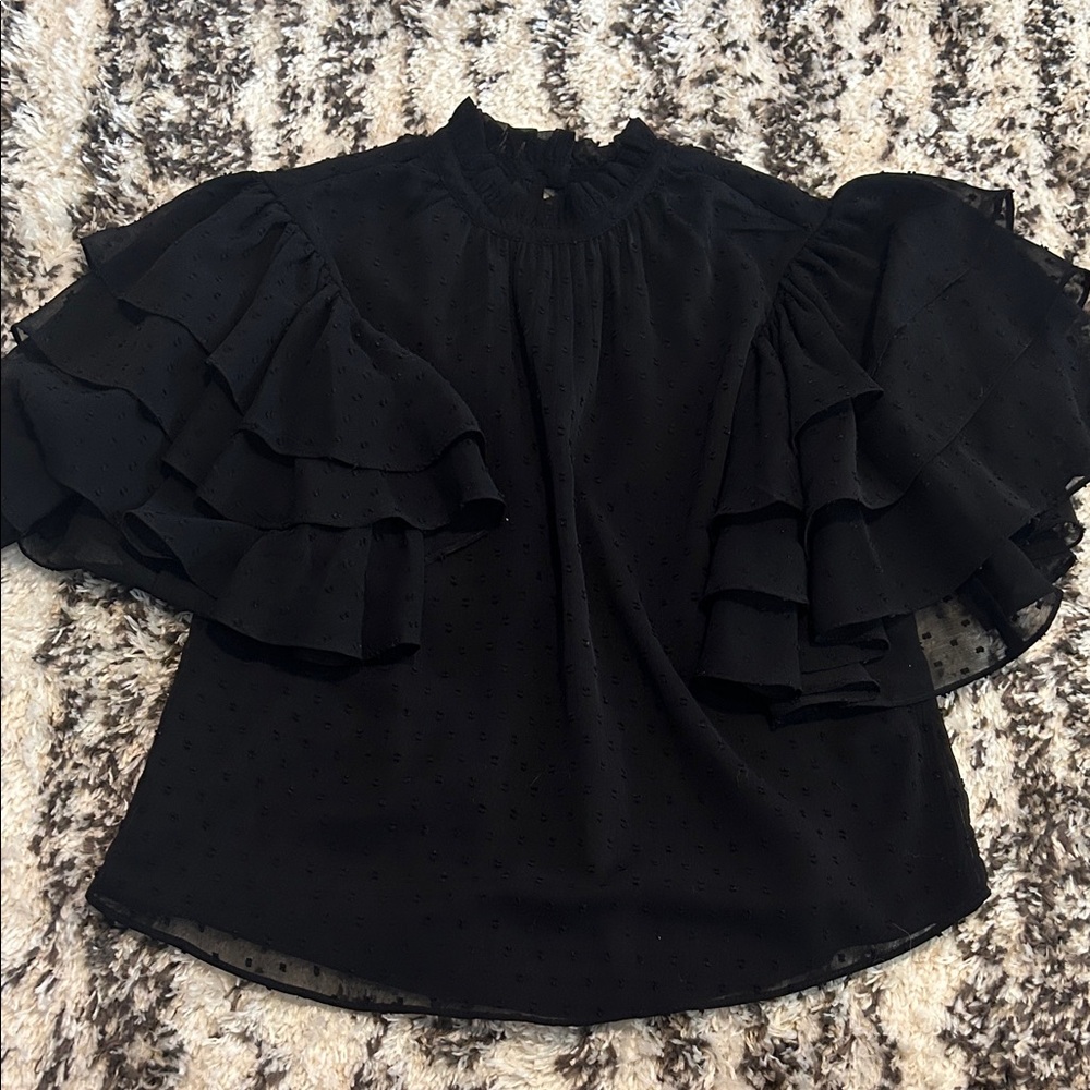 Elegant Black Ruffle Sleeve Blouse